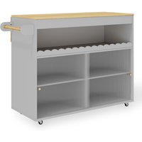 Klappbarer Kücheninselwagen, Schiebetüren aus gehärtetem Glas, verstellbaren Einlegeböden und Handtuchhalter, 122x46x91 cm, Grau＋Naturfarbe von TG Electrical DE