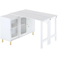 Moderner Buffet-Sideboard mit klappbarer Tischplatte, drehbarer Oberfläche, goldenen Metallbeinen und Glasschiebetüren, 116x40x78,5 cm, Weiß von TG Electrical DE