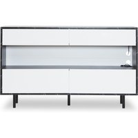 Sideboard im Schwarzen Marmor-Design mit offenem Stauraum, 4 Schubladen und LED-Beleuchtung, 150x35x89,5 cm, Weiß＋Schwarz von TG Electrical DE