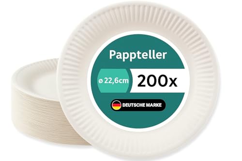 TG-GENT Pappteller 200 Stück - 22,6cm | weiß | Stabile Pappteller - Einwegteller für Partys und Grillfeste | Party- & Kuchenteller | Einweg für Einmalgebrauch | Einweggeschirr von TG-GENT