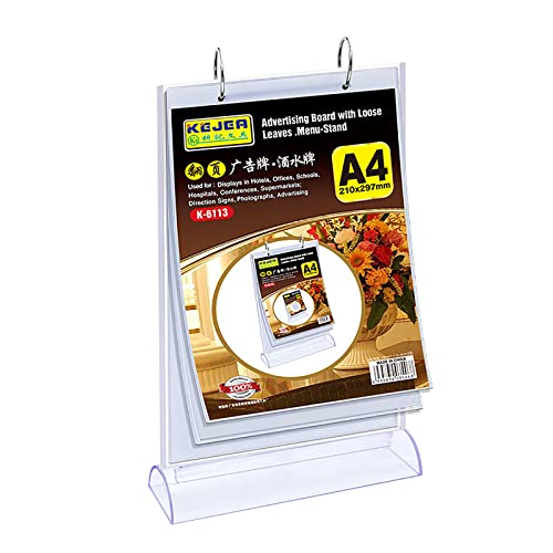Acryl-Zeichen, Acryl-Flip-Displayständer doppelseitig mit Massivholzbasis for A4 A5 A6 inkl. 6 PVC-Umschlägen(A4) von TGDGFKIAS