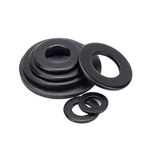 Metallische Stücke, Flache Unterlegscheiben, Güteklasse 8.8, Kohlenstoffstahl, M2-M24, schwarz, Packung mit 5-50 Stück(M14) von TGDGFKIAS
