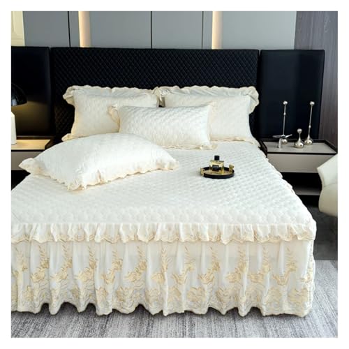 Rock Rüschenbettrock, Bettrock aus Kristallsamtspitze mit Kissenbezügen, 2er- oder 3er-Pack, Mehrfarbig, mehrere Größen(Cream White,120X200cm 2pcs) von TGDGFKIAS