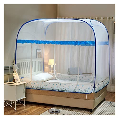 TGDGFKIAS Betten mit Moskitonetzen, Faltbares Betthimmel-Moskitonetz mit quadratischer Oberseite, 3 Türen, ganz unten, Mehrfarbig, mehrere Größen(Blu,1.8X2.0m) von TGDGFKIAS