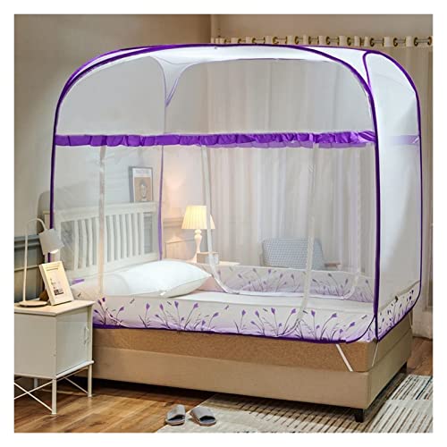 TGDGFKIAS Betten mit Moskitonetzen, Faltbares Betthimmel-Moskitonetz mit quadratischer Oberseite, 3 Türen, ganz unten, Mehrfarbig, mehrere Größen(Purple,1.8X2.2m) von TGDGFKIAS