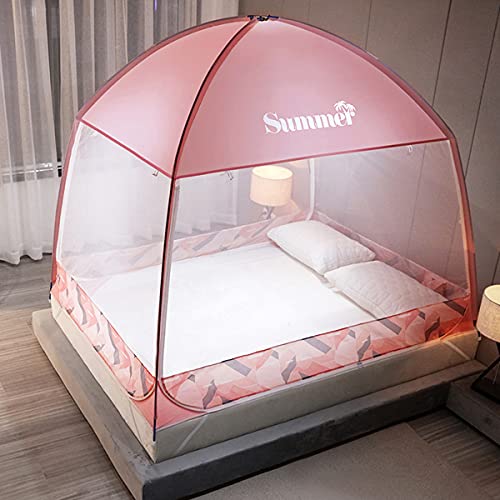 TGDGFKIAS Betten mit Moskitonetzen, Moskitonetz-Baldachin fürs Bett mit 3 Reißverschlusstüren for alle Altersgruppen in Mehreren Farben und Größen(Roze,200x220x165cm) von TGDGFKIAS