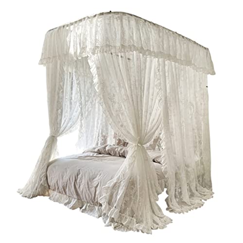 TGDGFKIAS Betten mit Moskitonetzen, Moskitonetz-Betthimmel mit U-förmiger Schiene, Weiß und Rosa, mehrere Größen, 1 Stück(White,180 * 200cm) von TGDGFKIAS