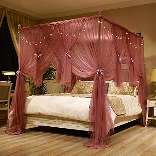 TGDGFKIAS Betten mit Moskitonetzen, Moskitonetz Polyester Betthimmel mit Halterung 3 Öffnungen mehrere Größen Multicolor(Roze,200 * 220cm) von TGDGFKIAS