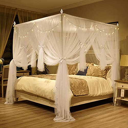 TGDGFKIAS Betten mit Moskitonetzen, Moskitonetz Polyester Betthimmel mit Halterung 3 Öffnungen mehrere Größen Multicolor(White,200 * 220cm) von TGDGFKIAS