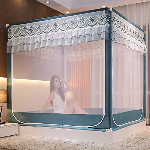 TGDGFKIAS Betten mit Moskitonetzen, Moskitonetz-Zeltüberdachung for Betten mit 3 Türen, Mehrfarbig, mehrere Größen(Blu,150 * 195cm) von TGDGFKIAS