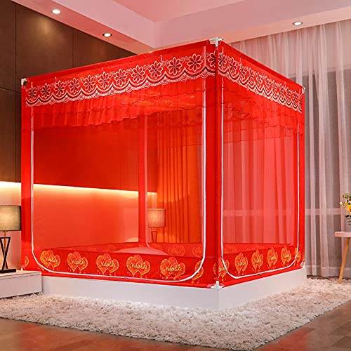 TGDGFKIAS Betten mit Moskitonetzen, Moskitonetz-Zeltüberdachung for Betten mit 3 Türen, Mehrfarbig, mehrere Größen(Rosso,180 * 195cm) von TGDGFKIAS