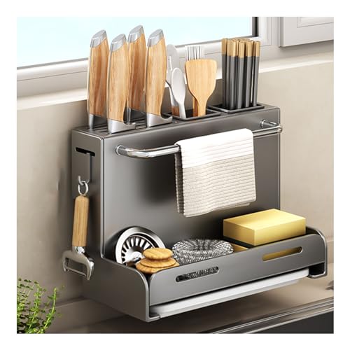 TGDGFKIAS Geschirr, Küchenspüle Rack Utensilienhalter Spüle Caddy Organizer Essstäbchen Rack mit Haken Multicolor(Grijs) von TGDGFKIAS