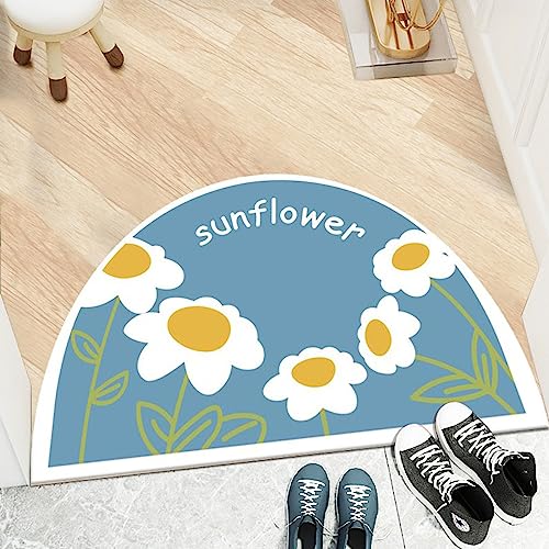 TGDGFKIAS Halbkreisförmiger Teppich, Halbkreis Teppich vorne personalisierte Fußmatten Eingangstür Willkommen Innenmatten for Hintertür(Blue Flower 3,120 x 80 cm (Rectangular)) von TGDGFKIAS