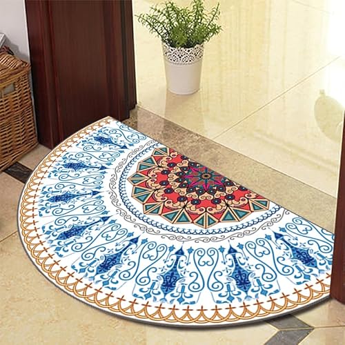 TGDGFKIAS Halbkreisförmiger Teppich, Halbrunde Fußmatte for den Innenbereich, waschbar, halbkreisförmiger Teppich(Blue 1029 1 Model,60cm X 110cm) von TGDGFKIAS
