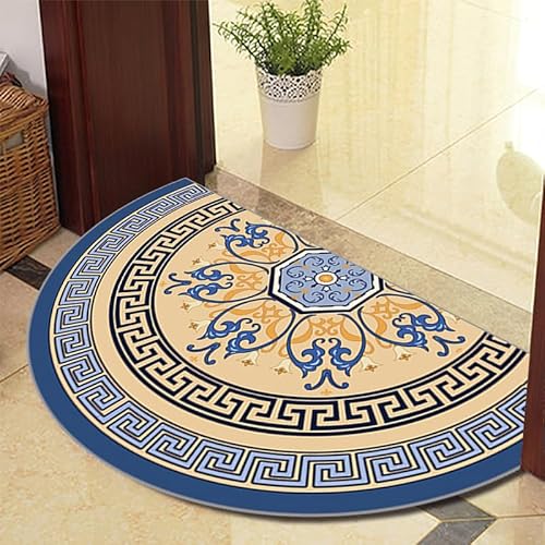 TGDGFKIAS Halbkreisförmiger Teppich, Halbrunde Fußmatte for den Innenbereich, waschbar, halbkreisförmiger Teppich(Blue 1210 11 Models,50cm X 80cm) von TGDGFKIAS