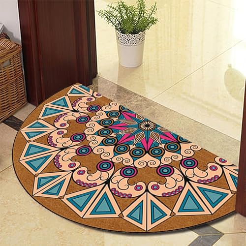 TGDGFKIAS Halbkreisförmiger Teppich, Halbrunde Fußmatte for den Innenbereich, waschbar, halbkreisförmiger Teppich(Brown 1025 1 Model,80cm X 150cm) von TGDGFKIAS