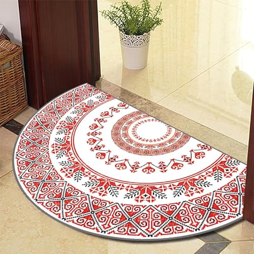 TGDGFKIAS Halbkreisförmiger Teppich, Halbrunde Fußmatte for den Innenbereich, waschbar, halbkreisförmiger Teppich(Red 1210 3 Models,60cm X 100cm) von TGDGFKIAS
