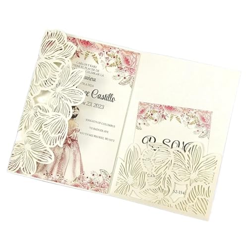 TGDGFKIAS Hochzeits-Einladungen, Hochzeitseinladungs-Kit, lasergeschnittenes Blattdesign, mehrfarbig, mehrere Konfigurationen(Ivory2,Laser cover only) von TGDGFKIAS