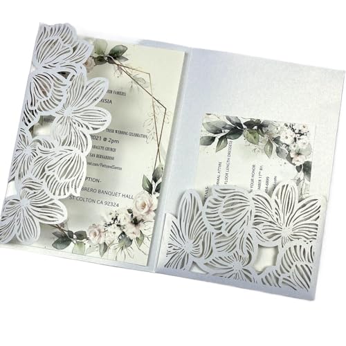 TGDGFKIAS Hochzeits-Einladungen, Hochzeitseinladungs-Kit, lasergeschnittenes Blattdesign, mehrfarbig, mehrere Konfigurationen(White2,Cover and envelope) von TGDGFKIAS