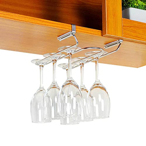 TGDGFKIAS Wandgetränke aufgehängt, Weinglasregal for Aufhängen unter dem Regal, stanzfrei, in Schwarz oder Metallic, for Einzel- oder Doppelreihe(Metallic,Double row) von TGDGFKIAS