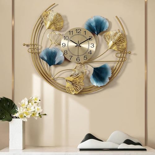 TGDGFKIAS Wandkunst aus Metall, Leise 3D-Wanduhr aus Metall im Ginkgoblatt-Design, 67 x 52 cm von TGDGFKIAS