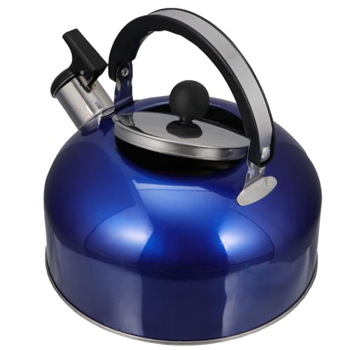 Wasser auf dem Dach, 2L Edelstahl-Teekessel, Herdplatte, flache Teekanne, Heißwasserkessel mit ergonomischem Griff for Kaffee und Tee(Blu) von TGDGFKIAS