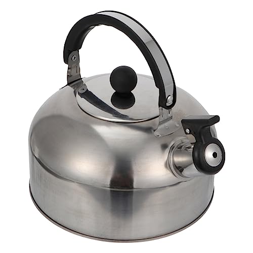 Wasser auf dem Dach, 2L Edelstahl-Teekessel, Herdplatte, flache Teekanne, Heißwasserkessel mit ergonomischem Griff for Kaffee und Tee(Silver) von TGDGFKIAS