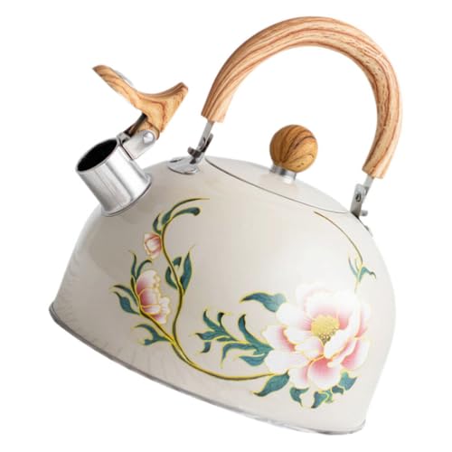 Wasser auf dem Dach, Wasserkocher mit Blumenmuster, Teekanne mit Griff, Wasserkochtopf, 3 Quart, Edelstahl-Teekessel for Küchenherd von TGDGFKIAS