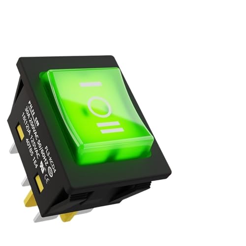 wasserdichte Armschalter, DPST 4-poliger 30A/250V IP67 wasserdichter T85-Wippschalter, mehrfarbige LED, mehrere Spannungen, 30 x 22 mm(Three Green,220V) von TGDGFKIAS