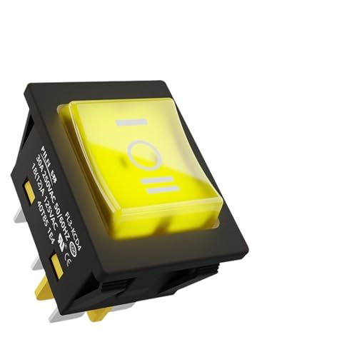 wasserdichte Armschalter, DPST 4-poliger 30A/250V IP67 wasserdichter T85-Wippschalter, mehrfarbige LED, mehrere Spannungen, 30 x 22 mm(Three Yellow,220V) von TGDGFKIAS