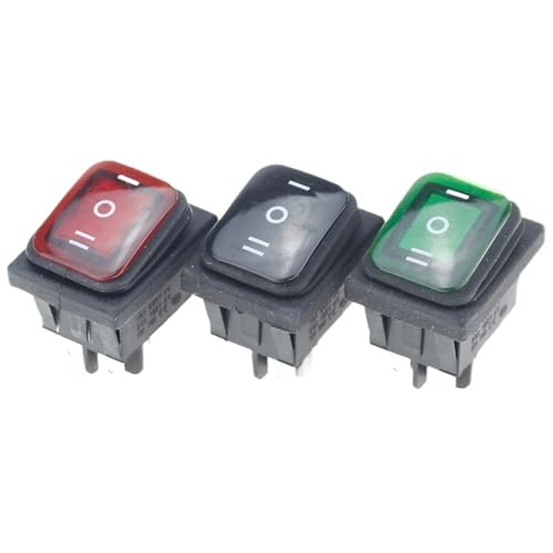 wasserdichte Armschalter, Wippschalter 6-polig DPDT EIN-AUS-EIN mit LED 12V/220V IP67 27x22mm Multicolor KCD(Black,220V) von TGDGFKIAS