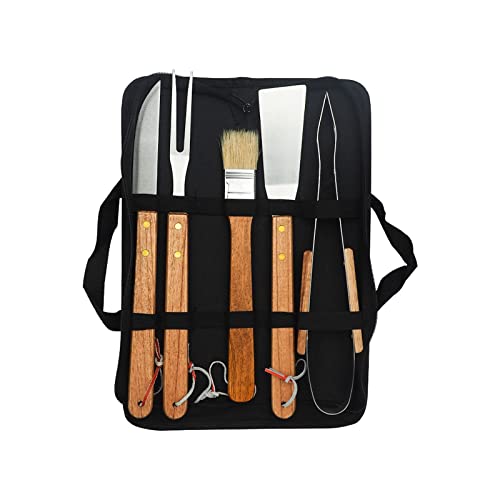 6-teiliges BBQ-Grill-Zubehör-Set mit tragbarer Tasche, Outdoor-Grill-Grillwerkzeug-Set für Camping, Hinterhof, Langer Griff von TGGOHIGH