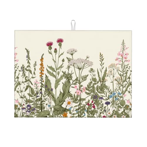 Abtropfmatte mit Blumenmuster für Küchentheke, 45,7 x 61 cm, Mikrofaser, Frühlings- und Sommer-Geschirrmatten zum Trocknen von Geschirr, antiken Kräutern und Blumen, Abtropfunterlage, Küchendekoration Abtropfmatte mit Blumenmuster für Küchentheke, 45,7 x 61 cm, Mikrofaser, Frühlings- und Sommer-Geschirrmatten zum Trocknen von Geschirr, antiken Kräutern und Blumen, Abtropfunterlage, Küchendekoration von TGKBRMEA