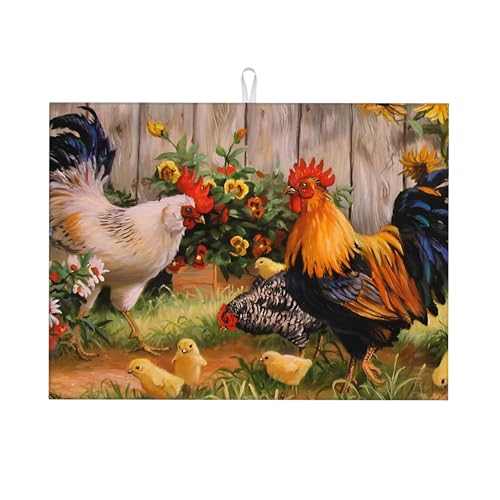 Farmhouse Abtropfmatte für Küchentheke, 45,7 x 61 cm, Mikrofaser-Geschirrmatten zum Trocknen von Geschirr, saugfähige Abtropfmatte für Hühner, Küchendekoration von TGKBRMEA