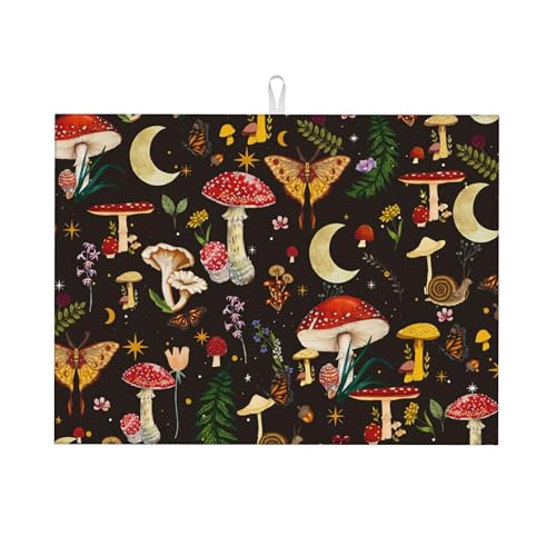 Pilz-Abtropfmatte für Küchentheke, 45,7 x 61 cm, Mikrofaser, Hexen-Geschirrmatten zum Trocknen von Geschirr, saugfähig, Landhaus-Hippie-Geschirr-Trockenunterlage, Küchendekoration, Regalmatte Pilz-Abtropfmatte für Küchentheke, 45,7 x 61 cm, Mikrofaser, Hexen-Geschirrmatten zum Trocknen von Geschirr, saugfähig, Landhaus-Hippie-Geschirr-Trockenunterlage, Küchendekoration, Regalmatte von TGKBRMEA