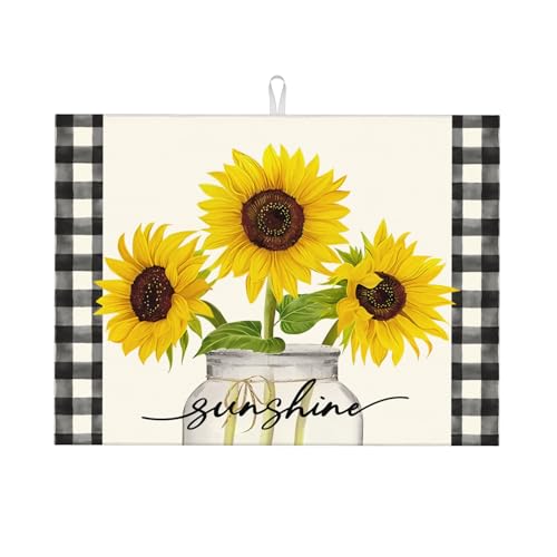 Sonnenblumen-Abtropfmatte für Küchentheke, 45,7 x 61 cm, Mikrofaser, Sommer-Geschirrmatten zum Trocknen von Geschirr, saugfähige Sonnenblumen, Sommer-Küchendekoration, Abtropfmatte von TGKBRMEA