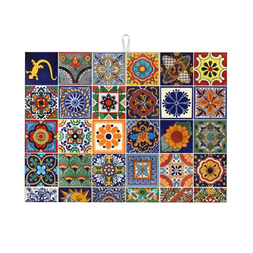 Talavera Fliesen-Abtropfmatte für Küchentheke, 45,7 x 61 cm, Mikrofaser-Geschirrmatten zum Trocknen von Geschirr, saugfähige Abtropfmatte von Talavera von TGKBRMEA