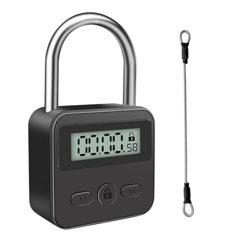 Digitale Zeitschloss, TGKYK Time Lock mit Seil und LCD-Display, USB Wiederaufladbar Intelligentes Zeitschloss, Zeitschloss Vorhängeschloss für Kontrolle Schlechter Gewohnheiten (Schwarz) von TGKYK