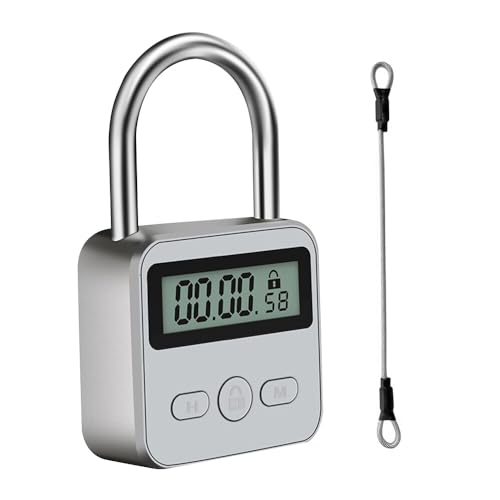 Digitale Zeitschloss, TGKYK Time Lock mit Seil und LCD-Display, USB Wiederaufladbar Intelligentes Zeitschloss, Zeitschloss Vorhängeschloss für Kontrolle Schlechter Gewohnheiten (Silber) von TGKYK