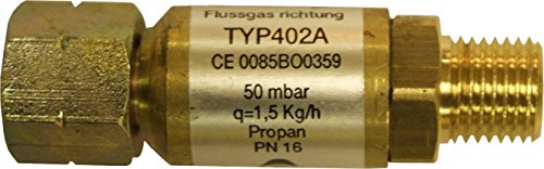 TGO Schlauchbruchsicherung, Edelstahl, 50mbar, 6.35mm, 1/4'L auf 1/4'L, Gold, Gasgrill-Zubehör, Sicherheitseinrichtung, 1 Stück von TGO