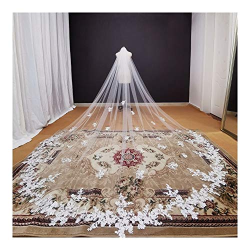 TGRTY Braut Hochzeitsschleier Lange SpitzeAppliques Brautschleier-weißer Elfenbein-Kathedrale Brautschleier 3.5 Meter Brautschleier Hochzeit Accessoires Wunderschöner Brauttüll von TGRTY