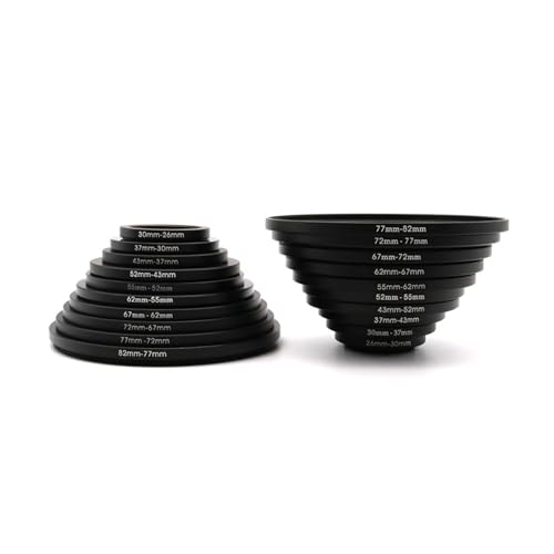 TH1000XUE 20-teiliges Metall Step Up &Step Down Ring Set Lens Filter Adapter Set mit Tuch, 26/30/37/43/52/55/62/67/72/77/82 mm von TH1000XUE