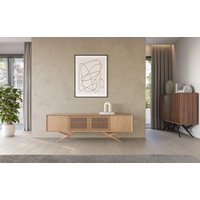 Langes Sideboard Aus Eiche Mit Vier Lamellentüren Und Organisch Geformter Basis Im Modernen Stil Der Mitte Des Jahrhunderts, Kommode, Fernsehtisch von THALLORIS