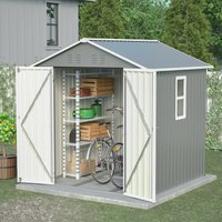 6x6ft Metall Geräteschuppen Gerätehaus Garten Schuppen Gartenhaus mit Fundament Grau von THANADDO