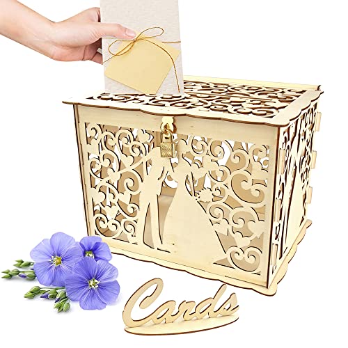 THATSARD Hochzeit Kartenbox Holz Geschenkkartenbox Wedding mit Schloss für Hochzeit Geburtstag Babyparty von THATSRAD