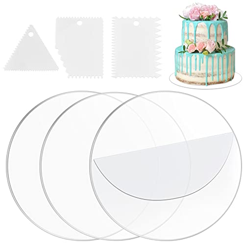 THATSRAD 3 Stück Kuchenplatte Acryl 24 cm Ganaching Platten 2mm Acrylplatten Rund Acryl Cake Board Acryl Scheiben Transparent Cakeboard Rund Wiederverwendbar für Mehrstöckige Buttercremetorte von THATSRAD