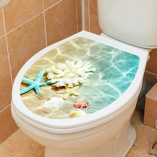 THAYLA 3 Stücke 34 * 29 cm Schildkröte Delphin Marine Oval Selbstklebende Toilettendeckel Aufkleber Toilettensitz Aufkleber Lustig für Deckel Meer von THAYLA