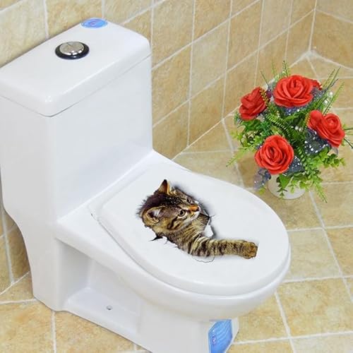 THAYLA 5 Stück 30 x 20 cm niedliche 3D-Kitty-Dame-Toilettensitz-Aufkleber, lustige Toilettenaufkleber für Sitz-Toilettenschüssel-Abdeckung, Aufkleber, Kunstaufkleber von THAYLA