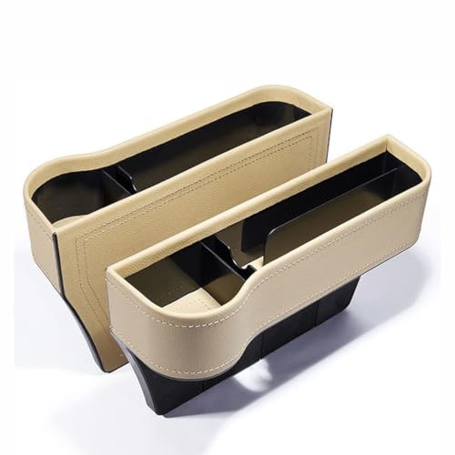 THBNKPE Autositz Gap Organizer für Tesla Model S 2012-2024,PU-Leder Auto Konsole Seitentaschen Getränkehalter Aufbewahrungsbox Zubehör,D-Beige von THBNKPE