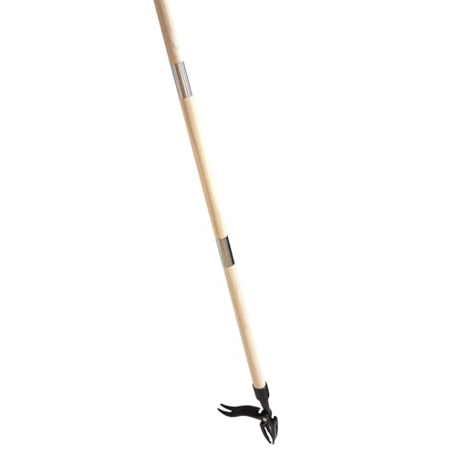 THCTYRP Unkrautstecher mit 1.1m Langem Holz-Stiel | Löwenzahn Entferner mit 4 Metallkrallen & Fußpedal | Aufrechter Unkrautzieher für Rasen | Haustierfreundliches Gartenwerkzeug von THCTYRP